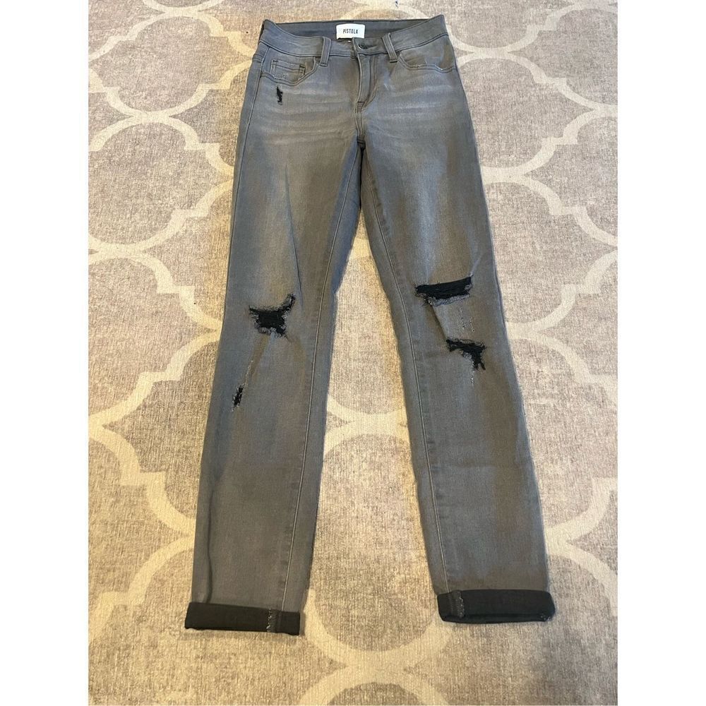 Pistola skinny distressed charcoal wash jeans size 25